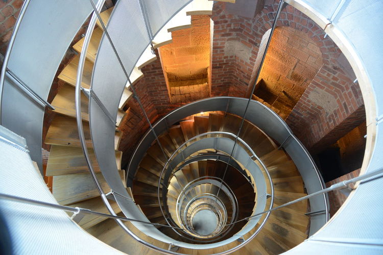 High angle view of spiral staircase in building