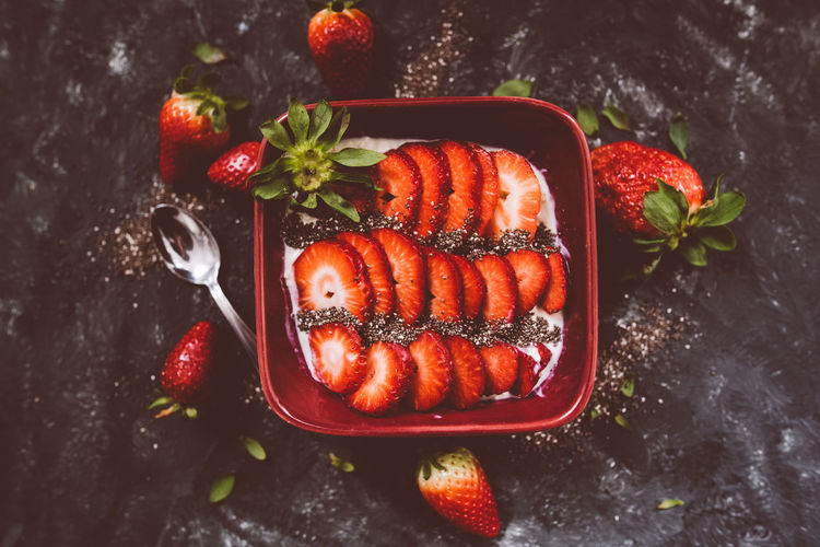 High angle view of fruits in container