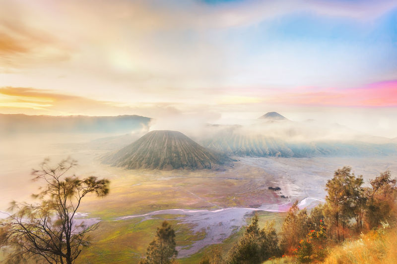 Scenic view of mt bromo against cloudy sky