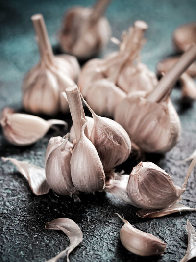 Close-up of garlic on table