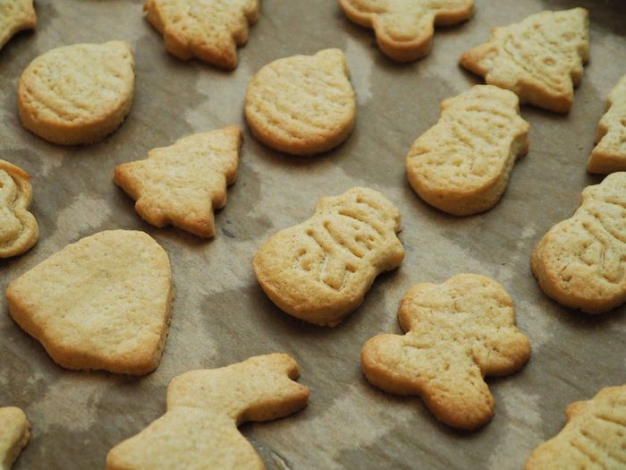 High angle view of cookies