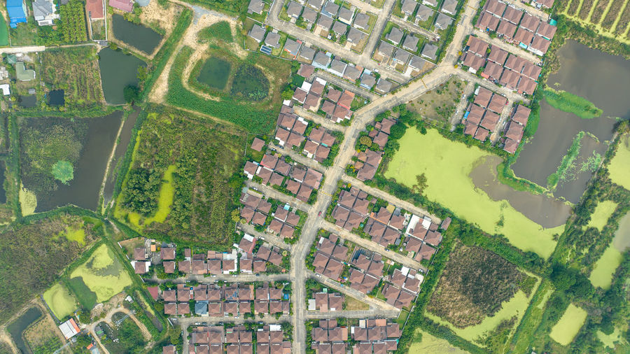 High angle view of buildings in city