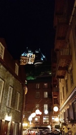 Low angle view of buildings at night