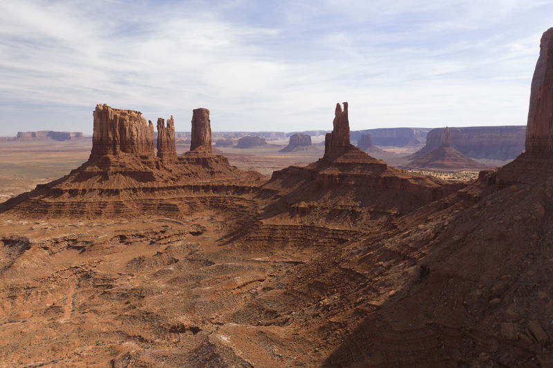Aerial panoramas of desert landscape of iconic monument valley i