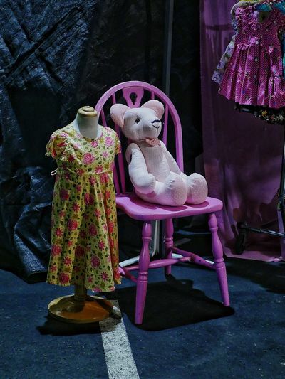 View of pink toys on chair