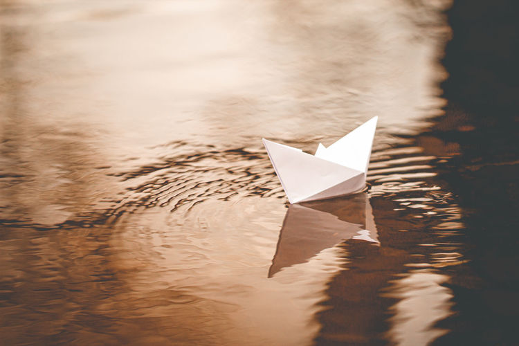High angle view of paper boat floating on water