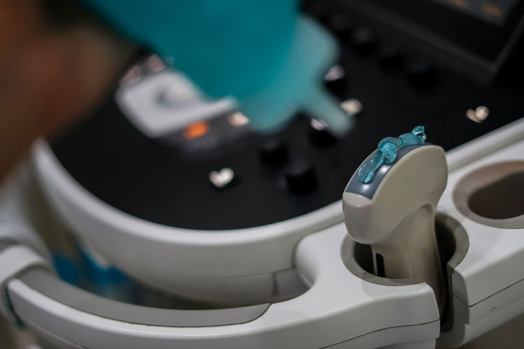 Close-up of ultrasound machine in hospital