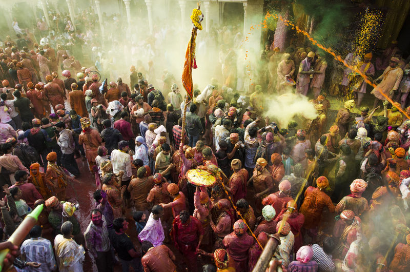 High angle view of people celebrating holi festival