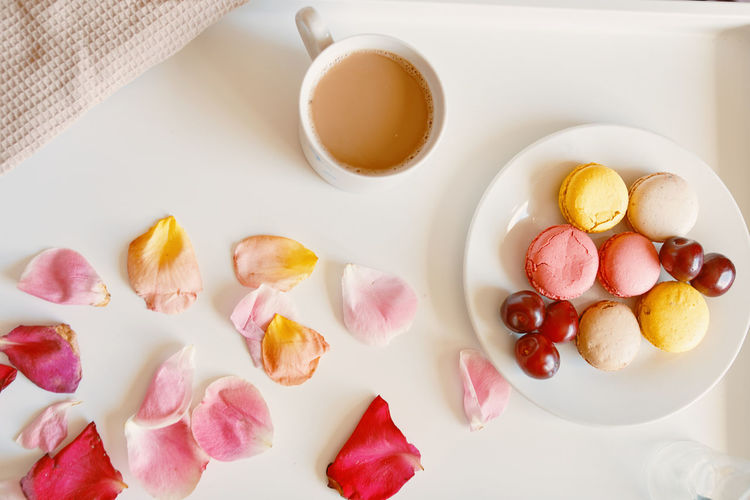 High angle view of breakfast on table