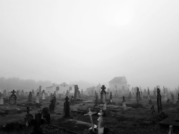 Cemetery against fog 