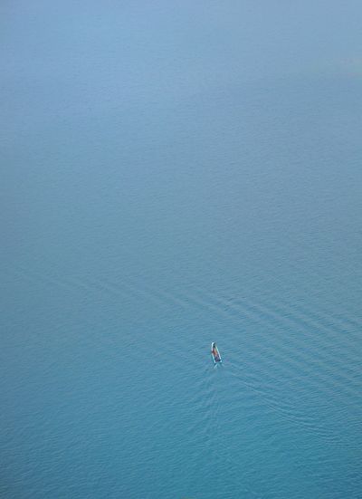High angle view of person surfing in sea