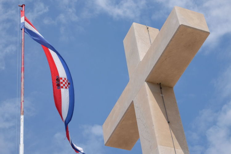 Croatian flag and cross, mount srd, dubrovnik, croatia 2018
