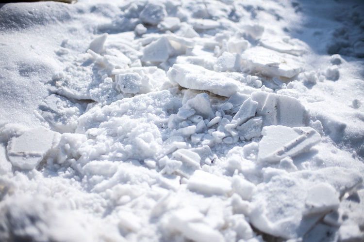 Close up of broken snow