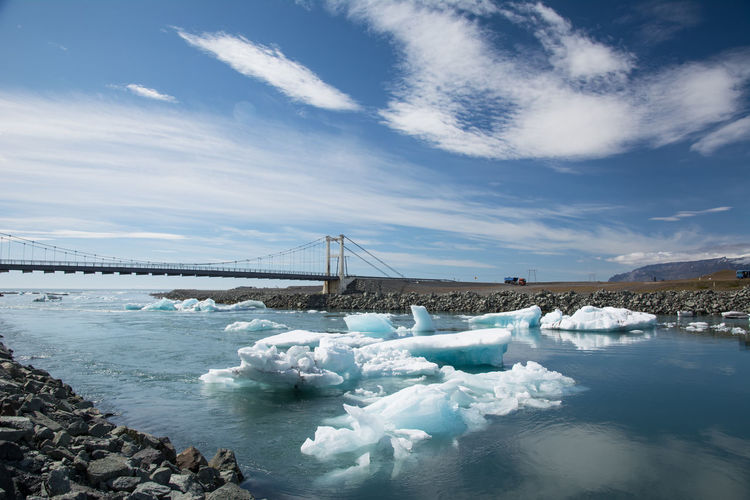 Bridge over sea against sky