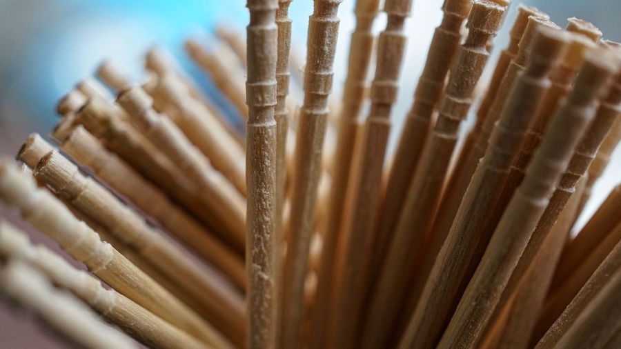 Close-up of wooden toothpicks