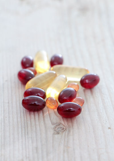 Close-up of capsules on table