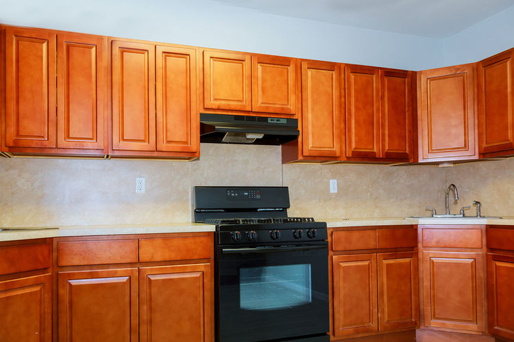 Wooden cabinets in kitchen