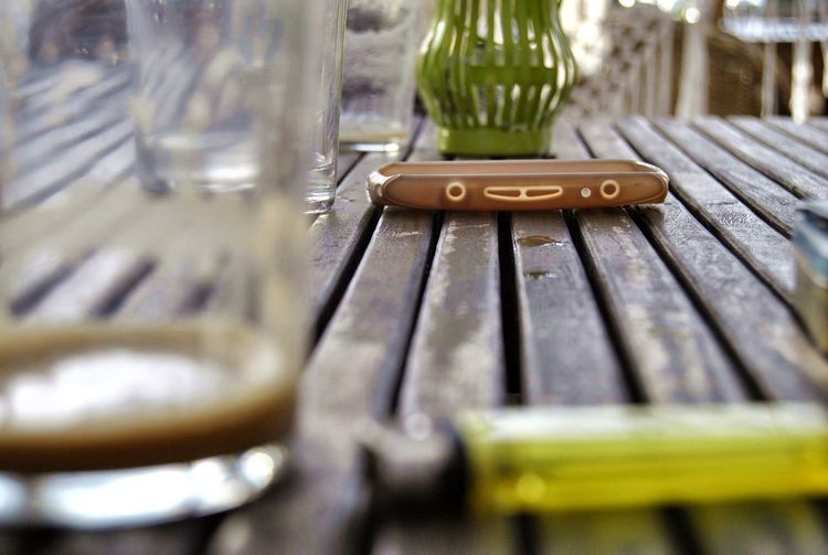 High angle view of empty glass on table