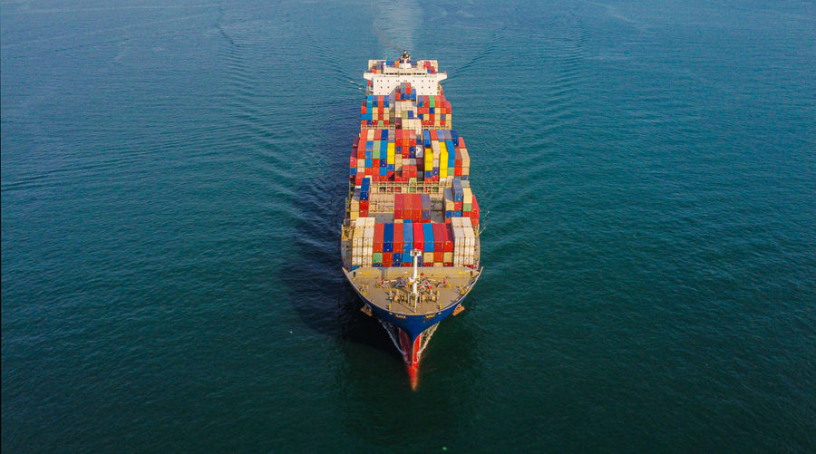 High angle view of ship on sea
