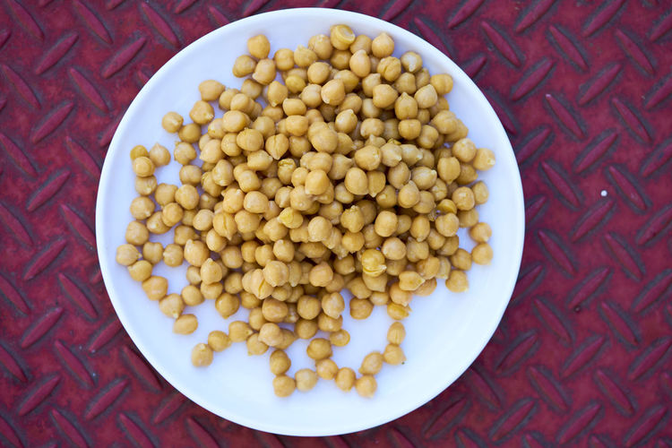 High angle view of chick-peas in plate