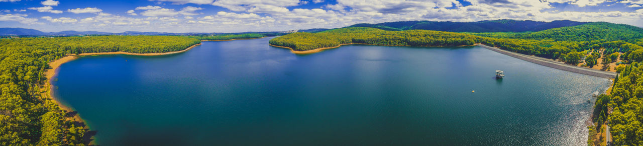 Large aerial panorama of silvan reservoir. melbourne, victoria, australia.