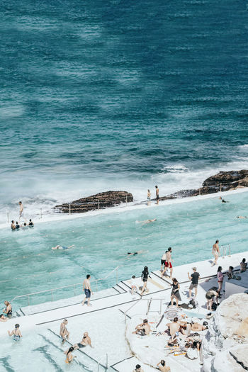 High angle view of people on beach