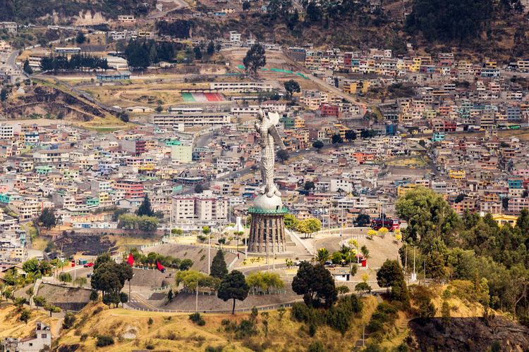 Aerial view of sculpture amidst town