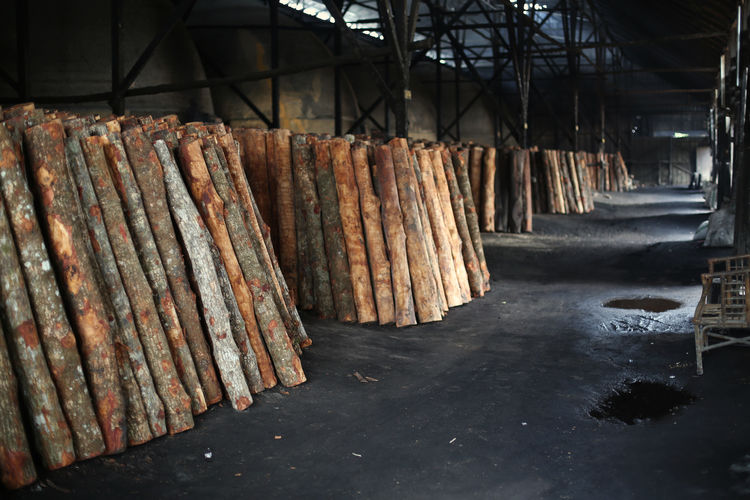 Stack of firewood in building