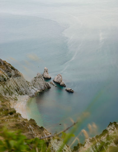 High angle view of sea and rocks