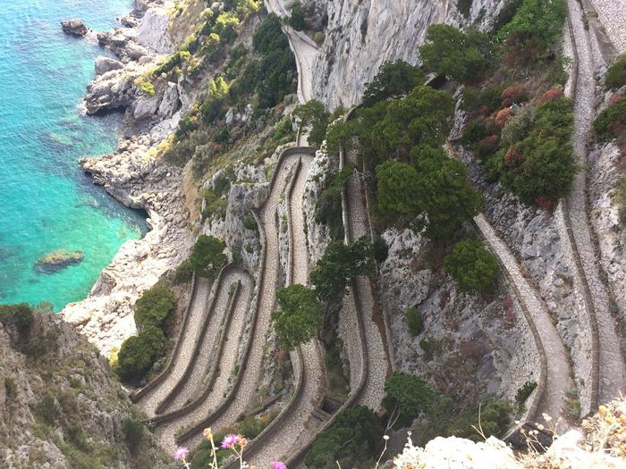 High angle view of pathway on mountain at capri