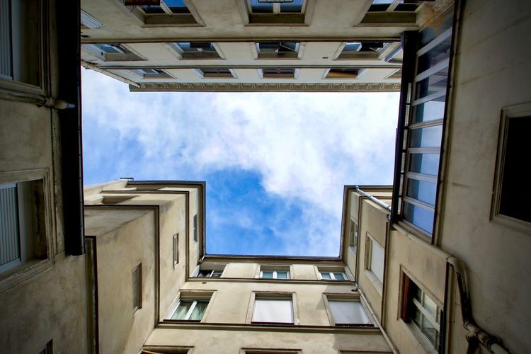 Street scenes in le marais district - looking at the sky in a courtyard