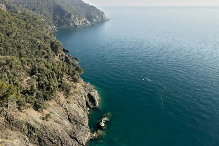 High angle view of sea and rocks