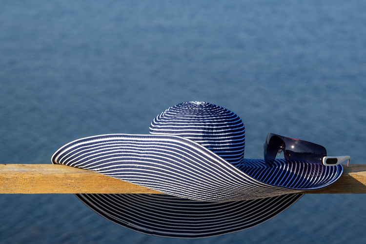 High angle view of hat on table