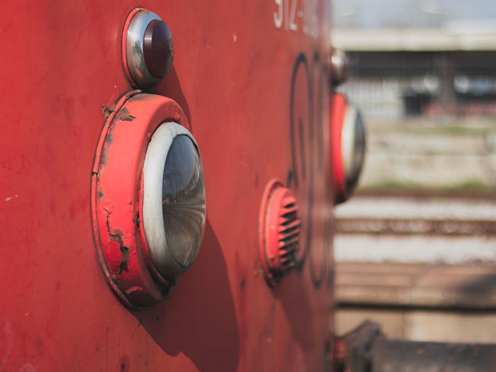 Close-up of a red vintage car