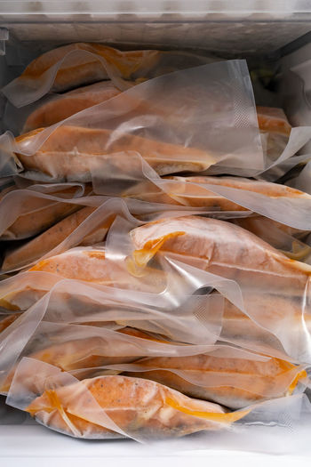 High angle view of fish in plastic
