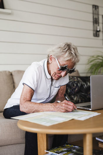 Woman filling documents