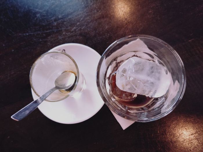 High angle view of drink on table