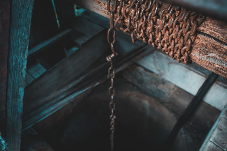 Close-up of rusty metal chain 