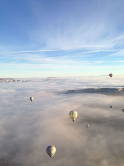 Hot air balloons flying in sky