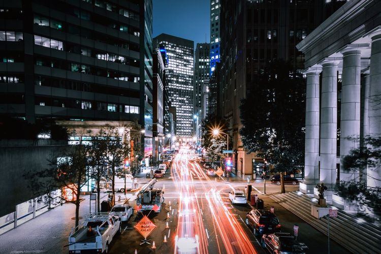 Light trail on city streets