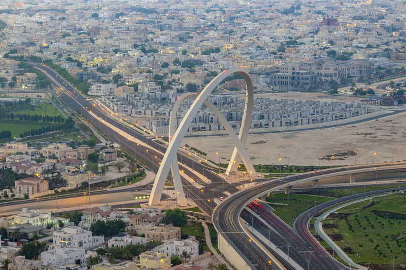 Al wahda bridge the tallest monument of city. known as 56 bridge of arch