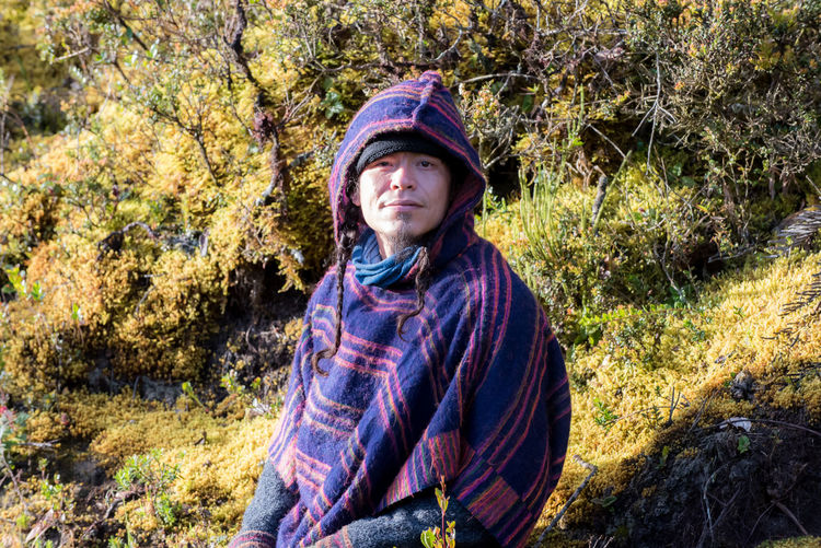 Portrait of colombian native american man in traditional clothing