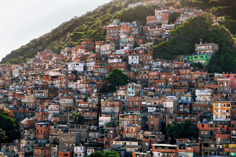 High angle view of buildings built into the cliffs