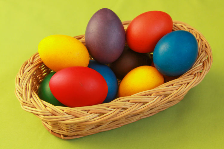 Multi colored eggs in basket