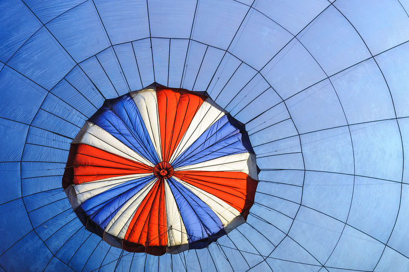 Low angle view of multi colored  hot air balloon 