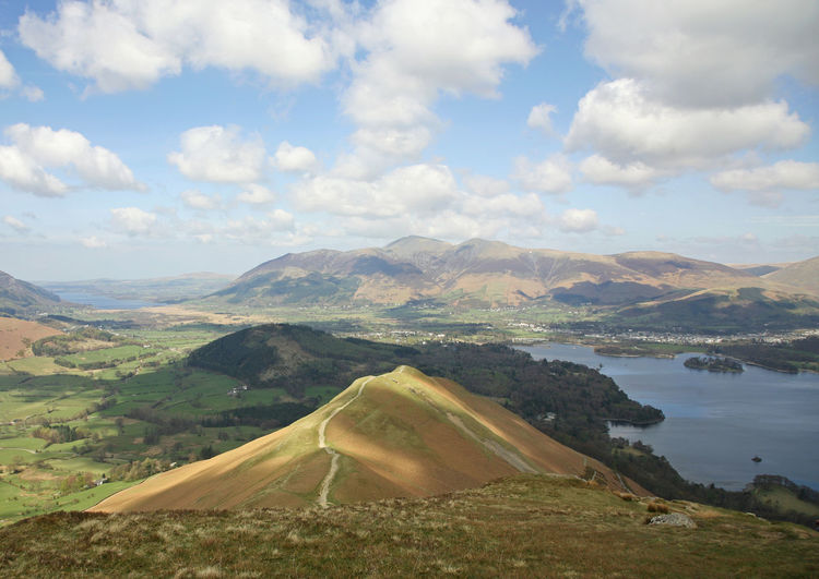 Scenic view of landscape and mountains against sky