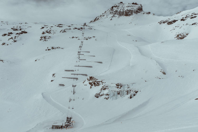High angle view of snow covered land