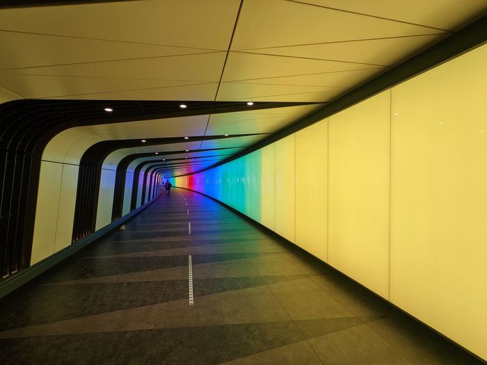 Brightly lit underground tunnel