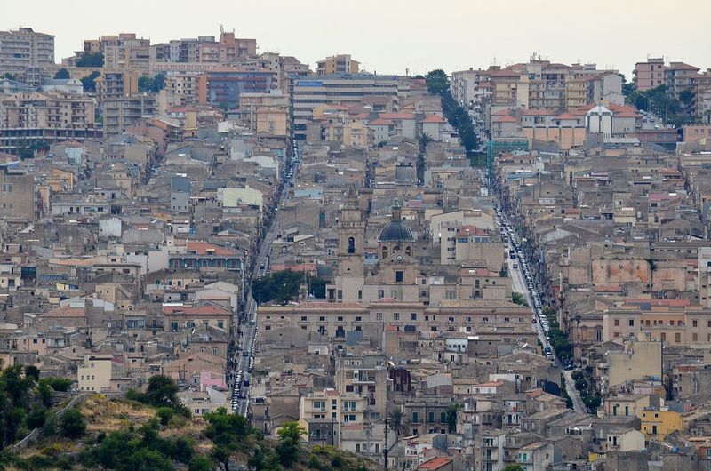 View of residential district against sky