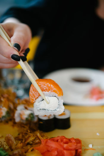 Close-up of sushi on table